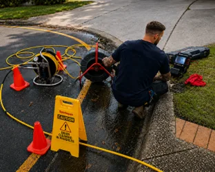 Plumber checking a blocked drain on a Lewisham job